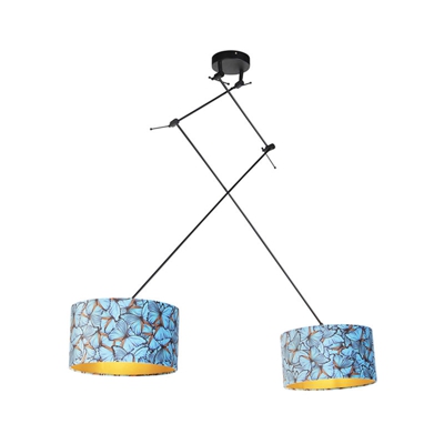 QAZQA Lampada a sospensione con paralume blitz - Classico - Tessuto,Acciaio - Multicolore/Nero - Cilindro/Oblungo/Tondo Max. 2 x Watt