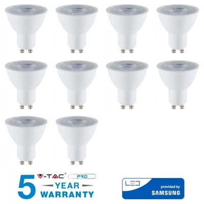 10 LAMPADINA LED GU 10 8W WATT V-TAC SAMSUNG FARETTO 38° GRADI VT-291-Fredda