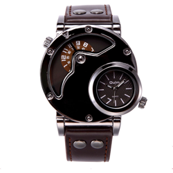 Oulm vigilanza due fuso orario uomo quarzo di orologi di marca di lusso del cuoio di sport della cinghia da polso con due Movimento Maschile Clock precio