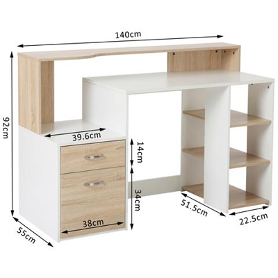 Moderna Scrivania Per Computer Con Ripiani In Legno Mdf, 140x55x92cm