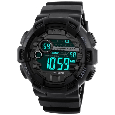 1243 elettronico digitale Men Watch Fashion Casual Outdoor Sports Maschile Orologio da polso Dual Time di settimana della data di conto alla rovescia