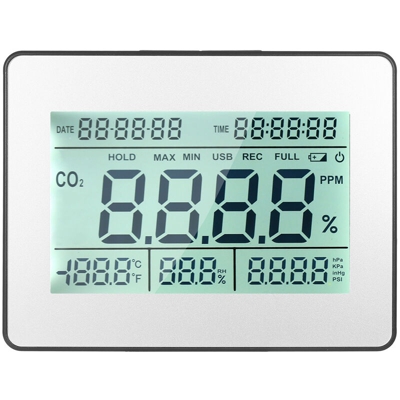 Rilevatore di anidride carbonica con retroilluminazione 9144 set di memorizzazione dei dati, spegnimento automatico, senza consegna della batteria