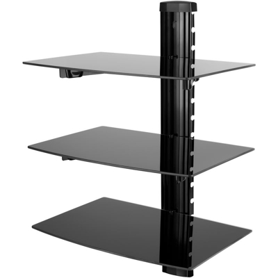 Nemaxx DV03 Scaffale multimediale - mensola resistenti di vetro di sicurezza per lettori DVD, Blueray, videogiochi, console - 3 mensole di vetro