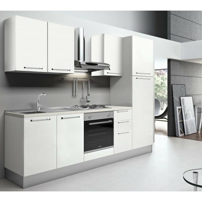 Cucina a parete Valentini colore bianco frassinato 300x60x216 cm - VV