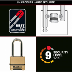 Master Lock Lucchetto da Esterno ad Alta Sicurezza Excell Antiruggine con Arco Lungo, Serratura a Combinazione: Corpo in Zinco, Finitura in Ottone, en oferta