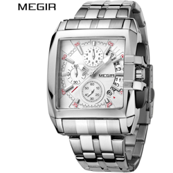 robusta lega la cinghia di buona qualita di uomo dell'orologio di lusso del rettangolo cassa dell'orologio analogico al quarzo Orologio - Megir características