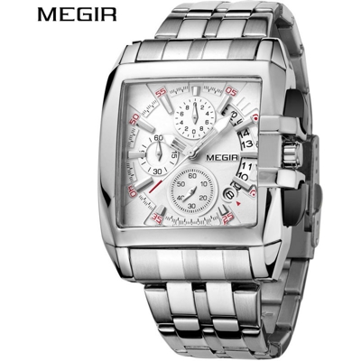 robusta lega la cinghia di buona qualita di uomo dell'orologio di lusso del rettangolo cassa dell'orologio analogico al quarzo Orologio - Megir