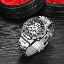 Moda semi-vigilanza meccanica automatica impermeabile di scheletro see-through Dial Mano-bobina di lusso superiore di marca orologio degli uomini en oferta