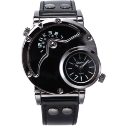 Oulm vigilanza due fuso orario uomo quarzo di orologi di marca di lusso del cuoio di sport della cinghia da polso con due Movimento Maschile Clock en oferta