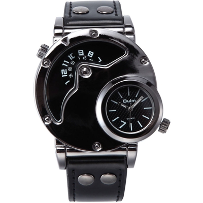 Oulm vigilanza due fuso orario uomo quarzo di orologi di marca di lusso del cuoio di sport della cinghia da polso con due Movimento Maschile Clock