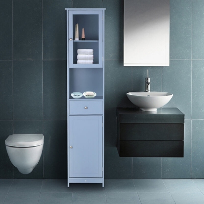 iKayaa Torre Moderna tallolio immagazzinamento nel Governo con Porte e Cassetto Pavimento di legno gabinetto di casa Mobili bianco / blu / grigio