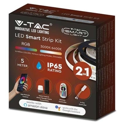 V-Tac Striscia Led Rgb 4W 12V 3000-6400K Compatibile Con Alexa E Google Home Vt-5050 2628