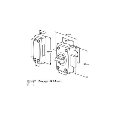 Bricard 1986 serratura Pratic a pulsante Cilindro di 35 mm Diametro 22 mm dorato