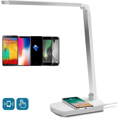 LAMPADA DA TAVOLO DIMMERABILE RICARICA WIRELESS SMARTPHONE AIGOSTAR - Col. Silver satinato