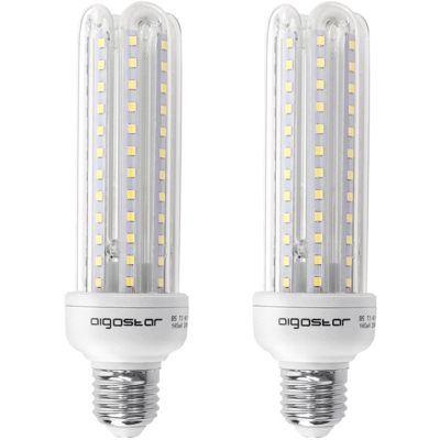 Aigostar - LAMPADINA LED TUBO T3 4U 19W ATTACCO E27 LUCE BIANCO CALDO 3000K NO FLUORESCENTE 2 PEZZI