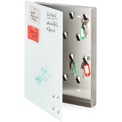 Cassetta Portachiavi con Pannello Magnetico, 40x30 con 7 ganci, 6 Magneti, Lavagna Scrivibile, Bianco/Argento - RELAXDAYS en oferta