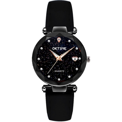 Le donne di moda brillante Quadrante Notte stellata vigilanza di signora Exquisite Heart-Shaped del calendario da polso al quarzo - ASUPERMALL