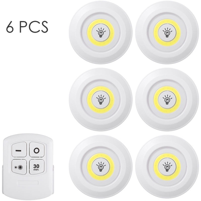 4.5V 1W COB LED Puck Luce 6 pacchetti con il regolatore della luminosita a distanza regolabile senza fili di riduzione luminosita Touch-Control notte