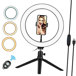 Anello luminoso a LED, 10 pollici, luce per foto in diretta con luce di riempimento per telefono cellulare, con treppiede clip per telefono cellulare características