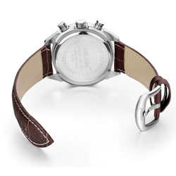 Megir Branded nuovo modo Orologio Uomo fascia del cuoio genuino 3 piccole manopole quarzo analogico di visualizzazione Data Cronografo Nero / Marrone en oferta