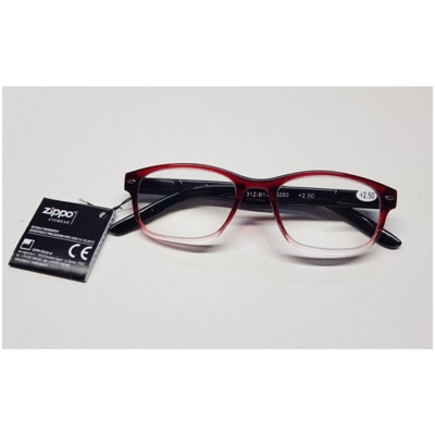 occhiali +2.00 da lettura con astuccio, colore nero - rosso - trasparente - Zippo