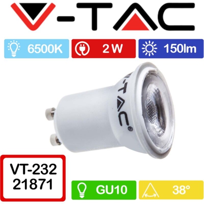 lampadina led 35 mm chip samsung 2 watt 220-240 volt 38° A+ CE GU10 bianco freddo no tec 640787 - V-TAC