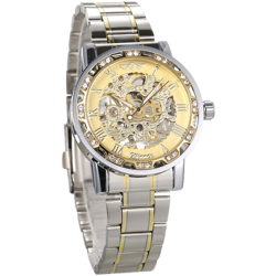 VINCITORE uomini Automatic Watch del diamante di modo display luminoso Mani ingranaggi Movimento Retro scheletro meccanico orologi di lusso casuale precio
