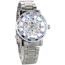 VINCITORE uomini Automatic Watch del diamante di modo display luminoso Mani ingranaggi Movimento Retro scheletro meccanico orologi di lusso casuale características