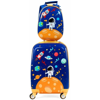 Set 2 Pezzi Bagagli per Bambini con Disegni di Serena, Valigia Trolley:50 x 33 x 23cm e Zaino: 32 x 24 x 13cm (Astronauta) - COSTWAY