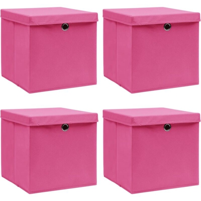 Scatole con Coperchi 4 pz Rosa 32x32x32 cm in Tessuto - VIDAXL