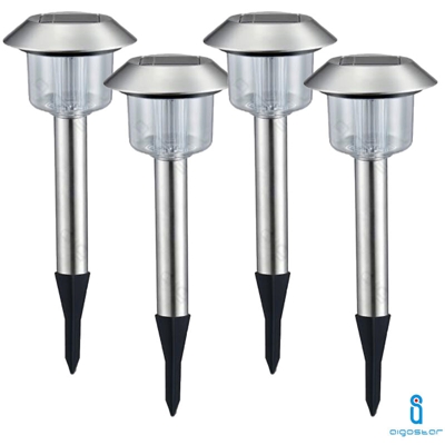 Luce Led Solare Da Giardino 6500K Lampioncino In Acciaio 4 Pezzi - AIGOSTAR