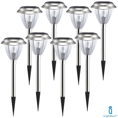 Luce Led Solare Da Giardino 6500K Lampioncino In Acciaio 8 Pezzi - AIGOSTAR