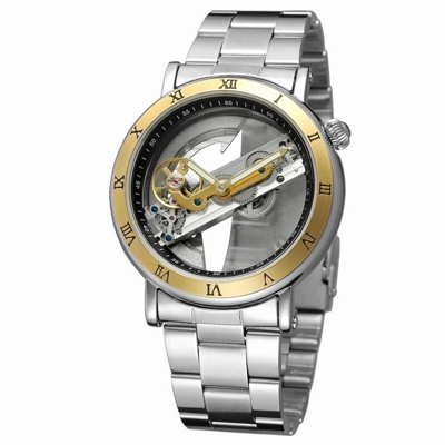 lusso di scheletro Uomo Automatico Meccanico Watch Auto-Vento in acciaio inox / Vera Pelle L'uomo d'affari l'orologio Masculino Relogio + Box