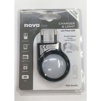 NCR220 Punto Luce Notturno a LED con Presa USB E14, 6 W, Multicolore - Nova Line