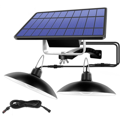 Lampadario retro a doppia testa solare IP65 guscio nero luce bianca calda - ASUPERMALL