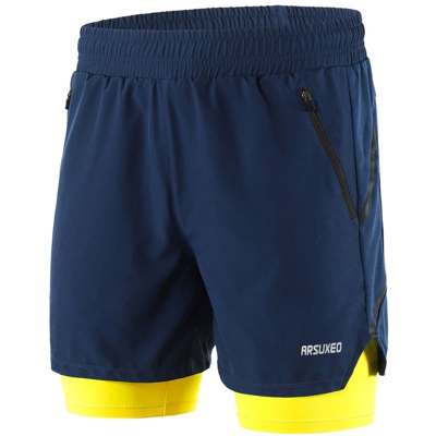 Shorts sportivi, (con rete interna) traspiranti, blu scuro, L - ASUPERMALL