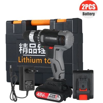Trapano elettrico al litio per uso domestico senza spazzole a due velocita 42VF flat push 1C12, 2 batterie e 1 caricatore - ASUPERMALL
