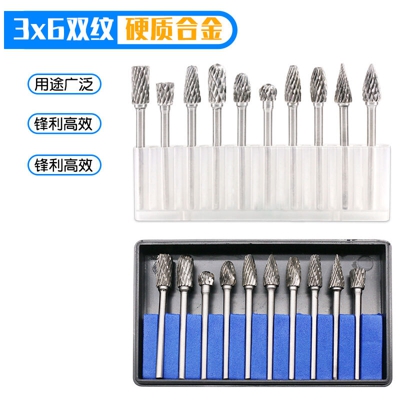 rotante file, lima rotativa del carburo doppio taglio, acciaio al tungsteno rettifica testa, strumenti rotolo incisione affilatura, 3 * 6mm doppi