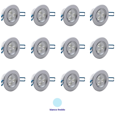 Faretto Led A Incasso Luce Fredda 3W Rotondo Con Alette A Molla 12 Pezzi - HOUSECURITY