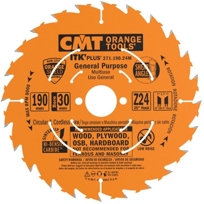 CMT 271.190.24M Lama Circolare Itk-Plus per Taglio Lungo e Traverso Vena, Arancio