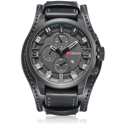 Strap Curren di sport degli uomini della vigilanza del quarzo di moda del calendario guarda i grandi orologi da polso del cuoio della manopola precio