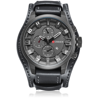 Strap Curren di sport degli uomini della vigilanza del quarzo di moda del calendario guarda i grandi orologi da polso del cuoio della manopola