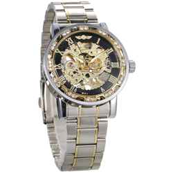 VINCITORE uomini Automatic Watch del diamante di modo display luminoso Mani ingranaggi Movimento Retro scheletro meccanico orologi di lusso casuale en oferta