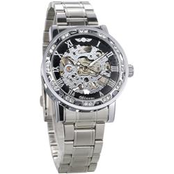 VINCITORE uomini Automatic Watch del diamante di modo display luminoso Mani ingranaggi Movimento Retro scheletro meccanico orologi di lusso casuale características