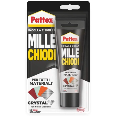 ADESIVO SIGILLANTE TRASPARENTE EXTRA FORTE INTERNI/ESTERNI PER TUTTI I TIPI DI MATERIALI 90g - PATTEX MILLECHIODI CRISTAL