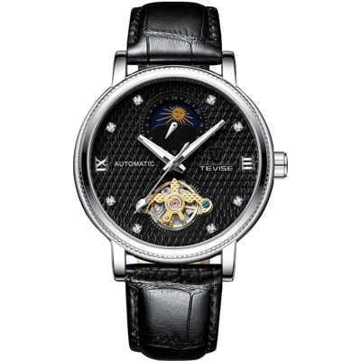 T612 uomini d'affari meccanico automatico Watch Time Moon Phase Moda Mostrare casuale mani luminose cinturino in pelle impermeabile Vita Maschio