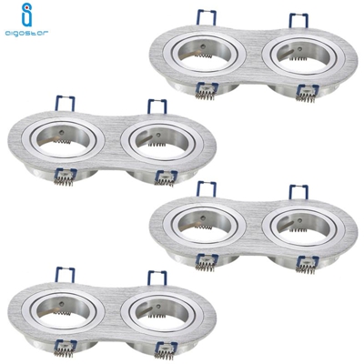 Portalampada Doppio Silver Porta Faretto Orientabile 2 Posti Per Gu10 Mr16 4 Pezzi - AIGOSTAR