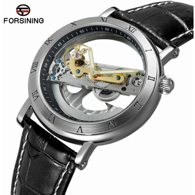 lusso di scheletro Uomo Automatico Meccanico Watch Auto-Vento in acciaio inox / Vera Pelle L'uomo d'affari l'orologio Masculino Relogio + Box