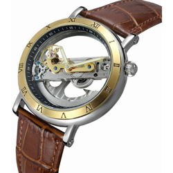 lusso di scheletro Uomo Automatico Meccanico Watch Auto-Vento in acciaio inox / Vera Pelle L'uomo d'affari l'orologio Masculino Relogio + Box precio