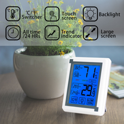 LCD di grandi dimensioni a schermo Toccare Wireless Termometro digitale (fornito senza batterie) il bianco e grigio - ASUPERMALL en oferta